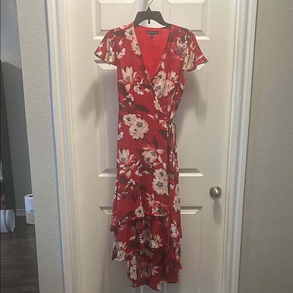 INC layered hi-lo floral wrap dress